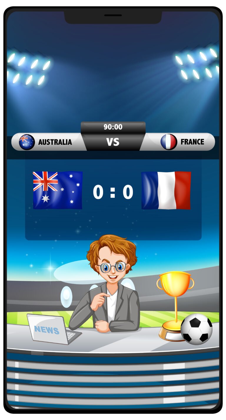 Football match score news on smartphone screen isolated